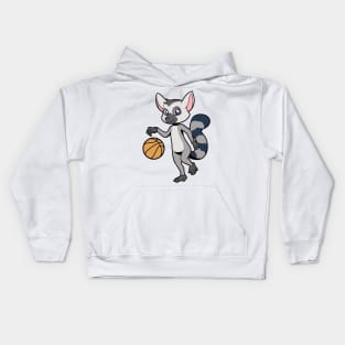 Cartoon Lemur plays basketball Kids Hoodie